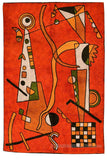 Kandinsky Red Silk rug / tapestry Airplane / Wall Tapestry Hand Embroidered 2ft x 3ft