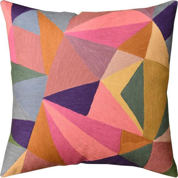 Prism Geometric Composition Decorative Pillow Cover Handembroidered Wool 20"x20" - KashmirDesigns