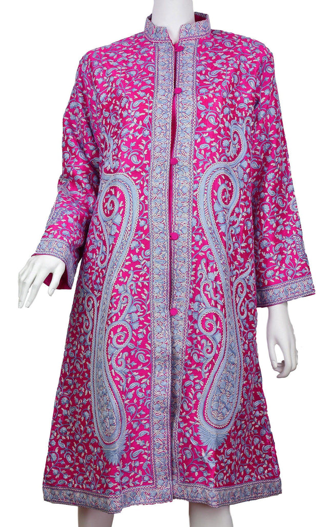 Hemera Fuchsia Pink Silk Jacket Dinner Paisley Floral Evening Dress Co Kashmir Designs Hemera Fuchsia Pink Silk Jacket Dinner Paisley Floral Evening Dress Co Kashmir Designs