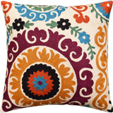 Suzani Decorative Pillow Cover Medallion II Elements Handembroidered Wool 18x18