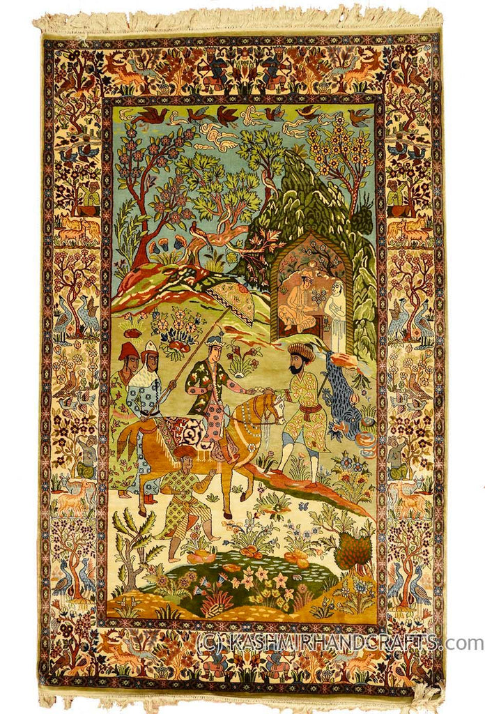 Caliph Village Scene Islamic Art Pictorial Silk on Silk Rug / Wall Art 3ft x 5ft - Kashmir Designs