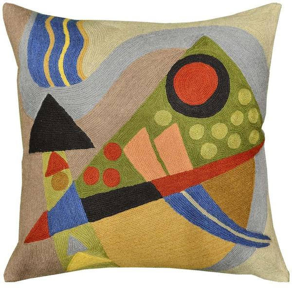 Kandinsky Composition VII Cushion Cover Hand Embroidered 18" x 18" - KashmirDesigns