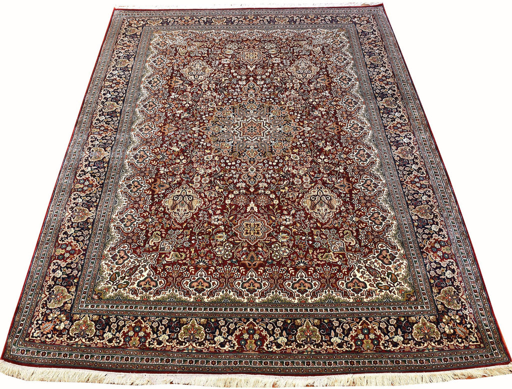 5x7' Isfahan Kashan Silk on Silk Rug Carpet Oriental Medallion Hand Knotted Museum Quality - Kashmir Designs
