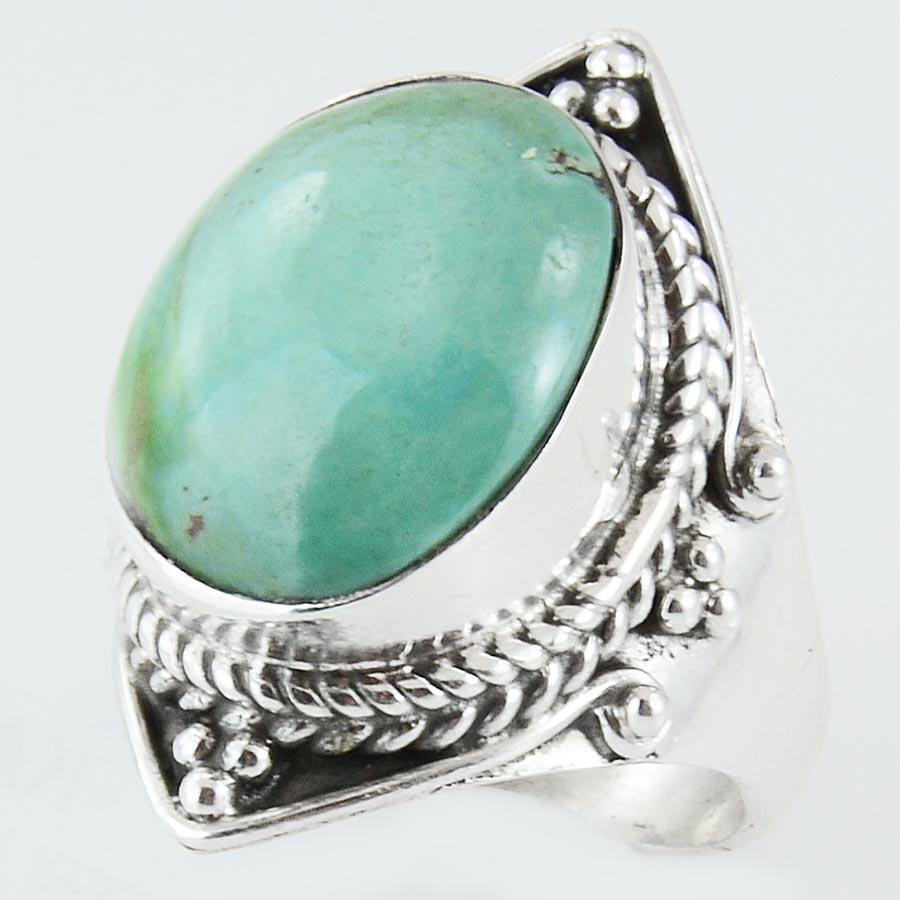 Size 8 Green Turquoise Ring Sterling Silver Cocktail Rings - Kashmir Designs