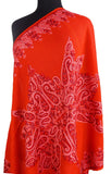 Scarlet Kashmir Shawl Paisley Red Hand Embroidered Suzani Needlework Wrap 27x76