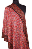 Vesta Jamawar Shawl Pashmina Red Paisley Antelope Handloom Suzani Needlework Wrap Natural 27x76