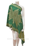 Kashmir Olive Green Shawl Floral Design Poshkaar Hand Embroidered Suzani Needlework Wrap 27x76