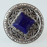 Size 9 Blue Lapis Ring Sterling Silver Round Filigree