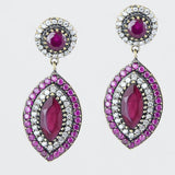 Silver Red Ruby Ottoman 925 Sterling Earrings Art Deco Marquise