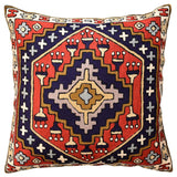 Tribal Kilim Southwestern Red Navy II Pillow Cover Handembroidered Wool 18x18