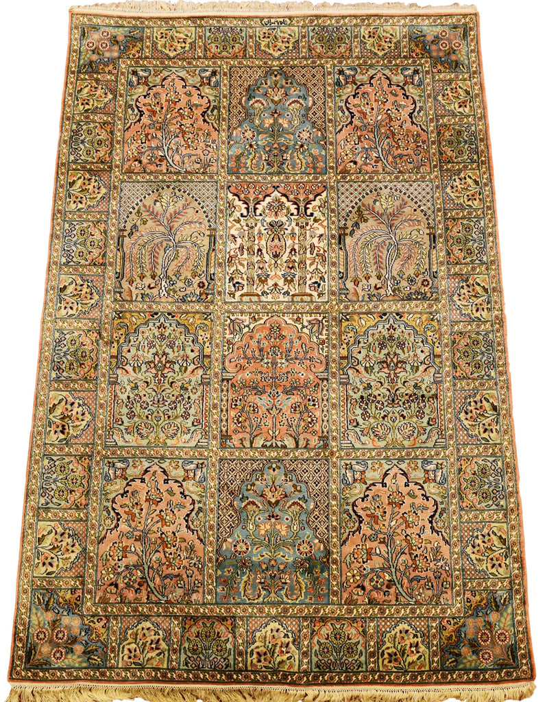 6’X4' Hamdan Tree Of Life Rug Four Seasons Pure Silk Pile Oriental Area Rugs Carpet Hand Knotted