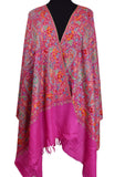 Venus Jamawar Shawl Pashmina Magenta Pink Paisley Antelope Handloom Suzani Needlework Wrap Natural 27x76
