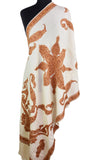 Pandia Kashmir Shawl Paisley Cream Ivory Hand Embroidered Suzani Needlework Wrap 27x76