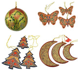 Holiday Christmas Ornaments, Hand Painted Ball, Butterfly, Tree and Moon Sets