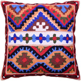 Tribal Pillow Cover Divine Spirit Red Blue Southwestern Aztec Handembroidered Wool 18x18