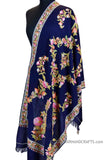 royal blue floral kashmir shawl hand embroidered wrap