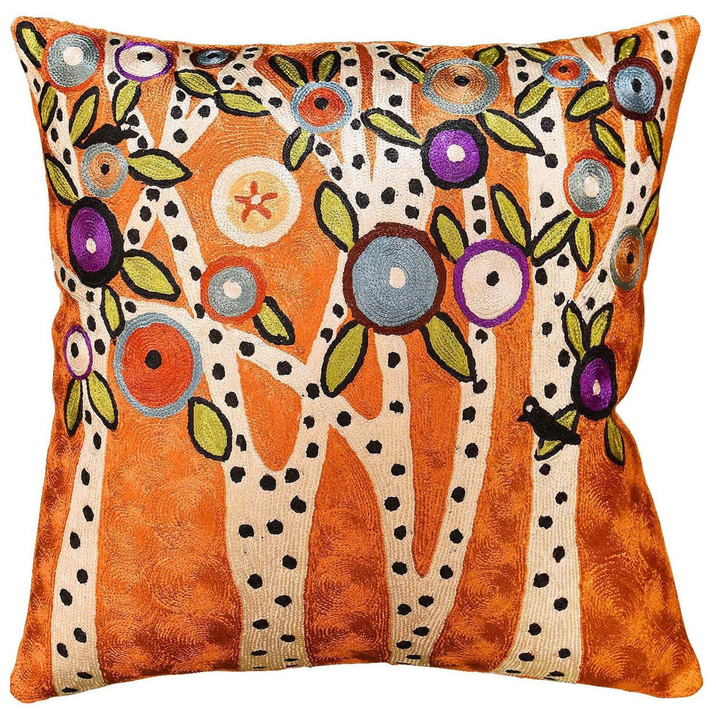 Spring Blooms Karla Gerard Accent Pillow Cover Handembroidered Art Silk 18"x18" - KashmirDesigns