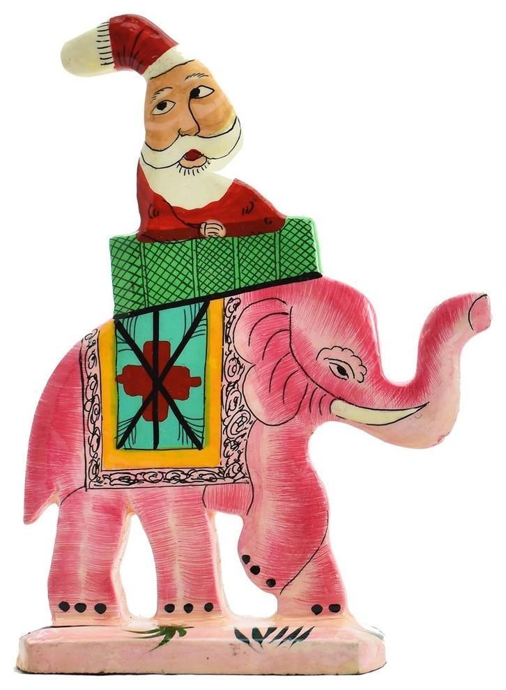 Santa Elephant Christmas Holiday Ornaments II Handpainted, Green - KashmirDesigns