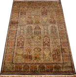 6x9ft Hamadan Silk Rug Oriental Carpet Tree of Life Four Seasons Hand Knotted