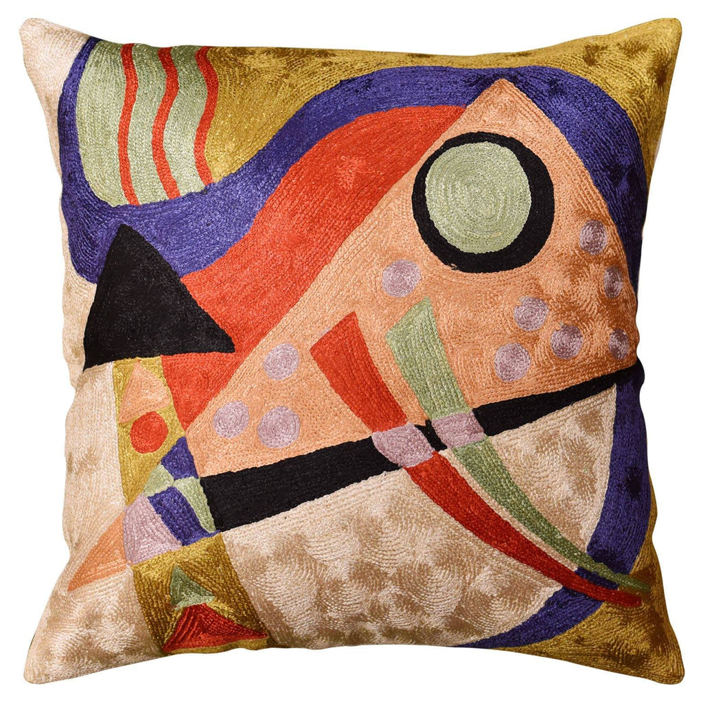Kandinsky Abstract Composition II Toss Pillow Cover Orange Navy Art Silk 18"x18" - KashmirDesigns