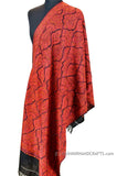 red taj jamawar kashmir shawl hand embroidered wrap