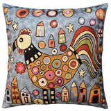 Rooster Collage Karla Gerard Accent Pillow Cover Handembroidered Art Silk 18