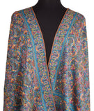 Aphrodite Jamawar Shawl Pashmina Antelope Handloom Suzani Needlework Wrap Turquoise 40x76”