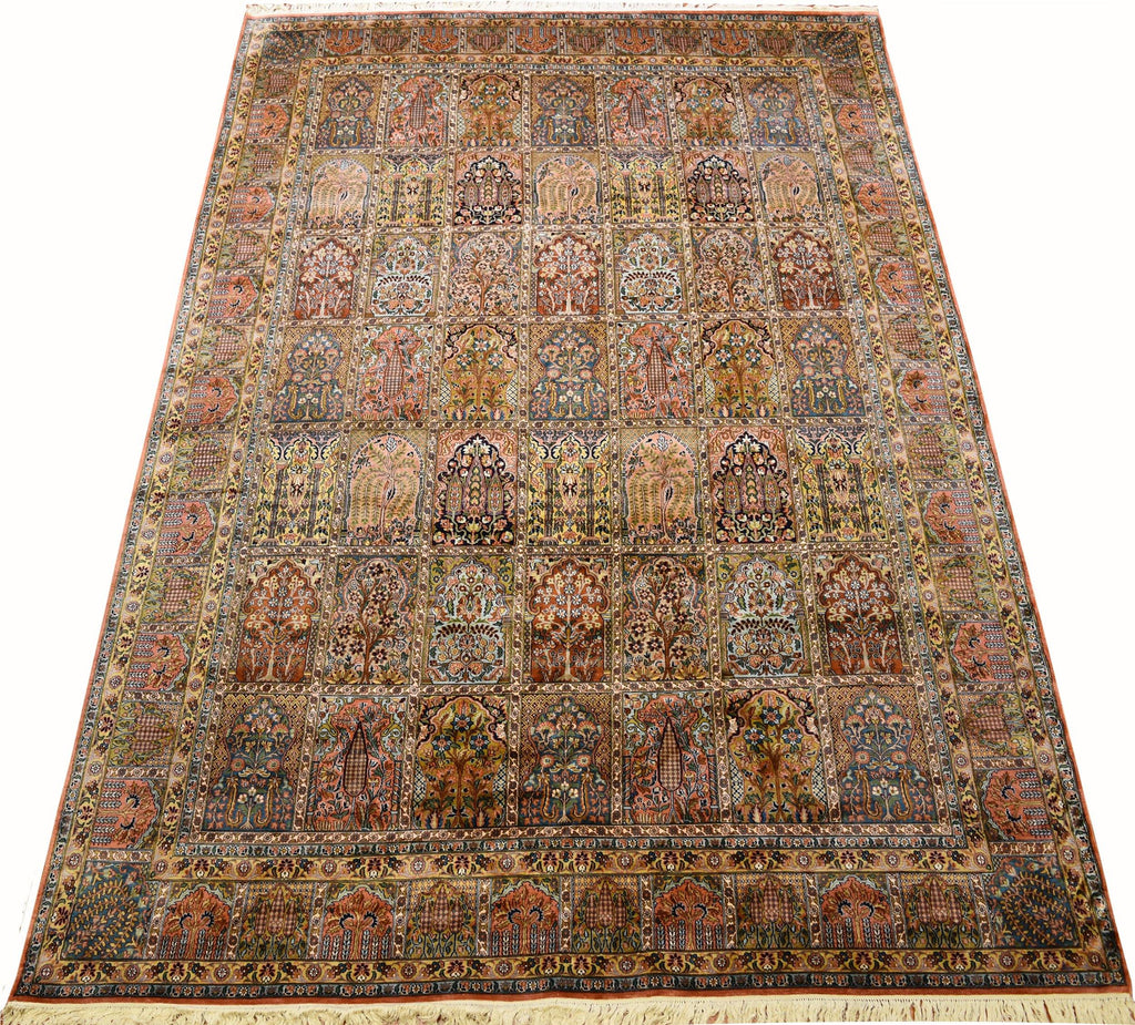 8x11ft Hamadan Silk Rug Oriental Carpet Tree of life Four Seasons Geometric HandKnotted - Kashmir Designs