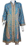 Thalia Turquoise Silk Jacket Dinner Paisley Floral Evening Dress Coat Hand Embroidered Kashmir