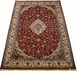 5.7x8.5ft Red Kashan Silk Rug Oriental Carpet Medallion Paradise Garden Kashmir Hand Knotted
