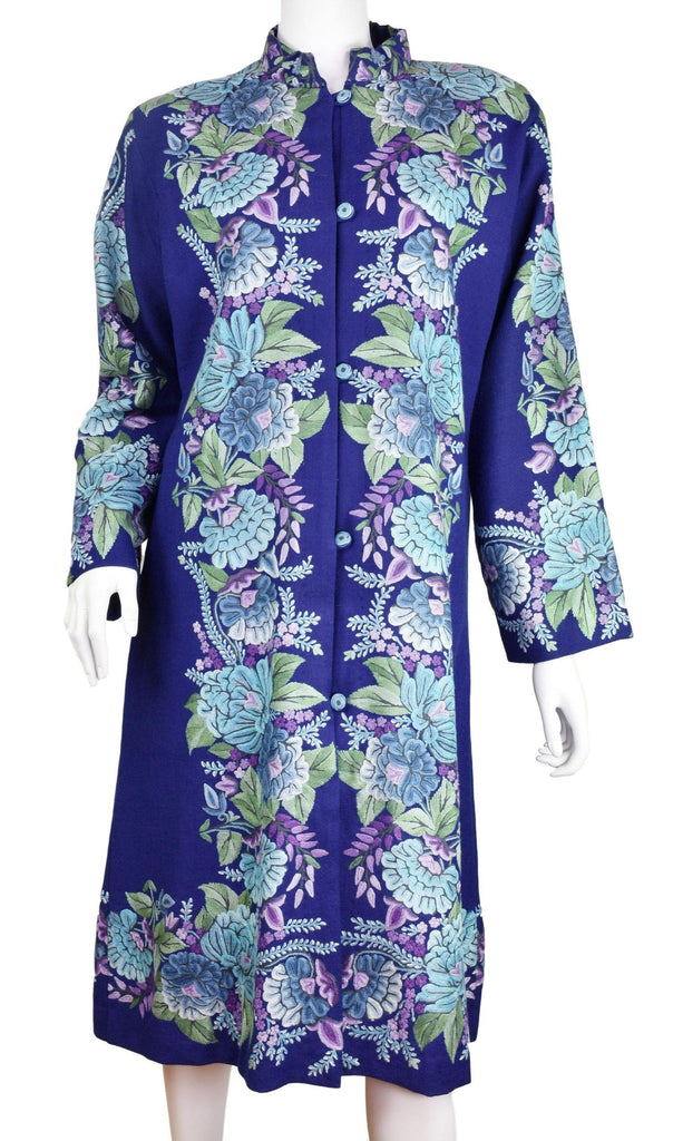 Juno Floral Cashmere Jacket Dinner Navy Blue Evening Dress Coat Hand E ...