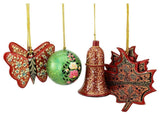 Holiday Christmas Ornaments, Hand Painted Ball, Bell, Butterfly and Maple Sets
