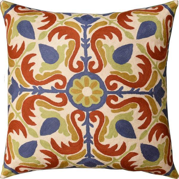 Medallion Floral  Elements Decorative Pillow Cover Handembroidered Wool 20"x20" - KashmirDesigns