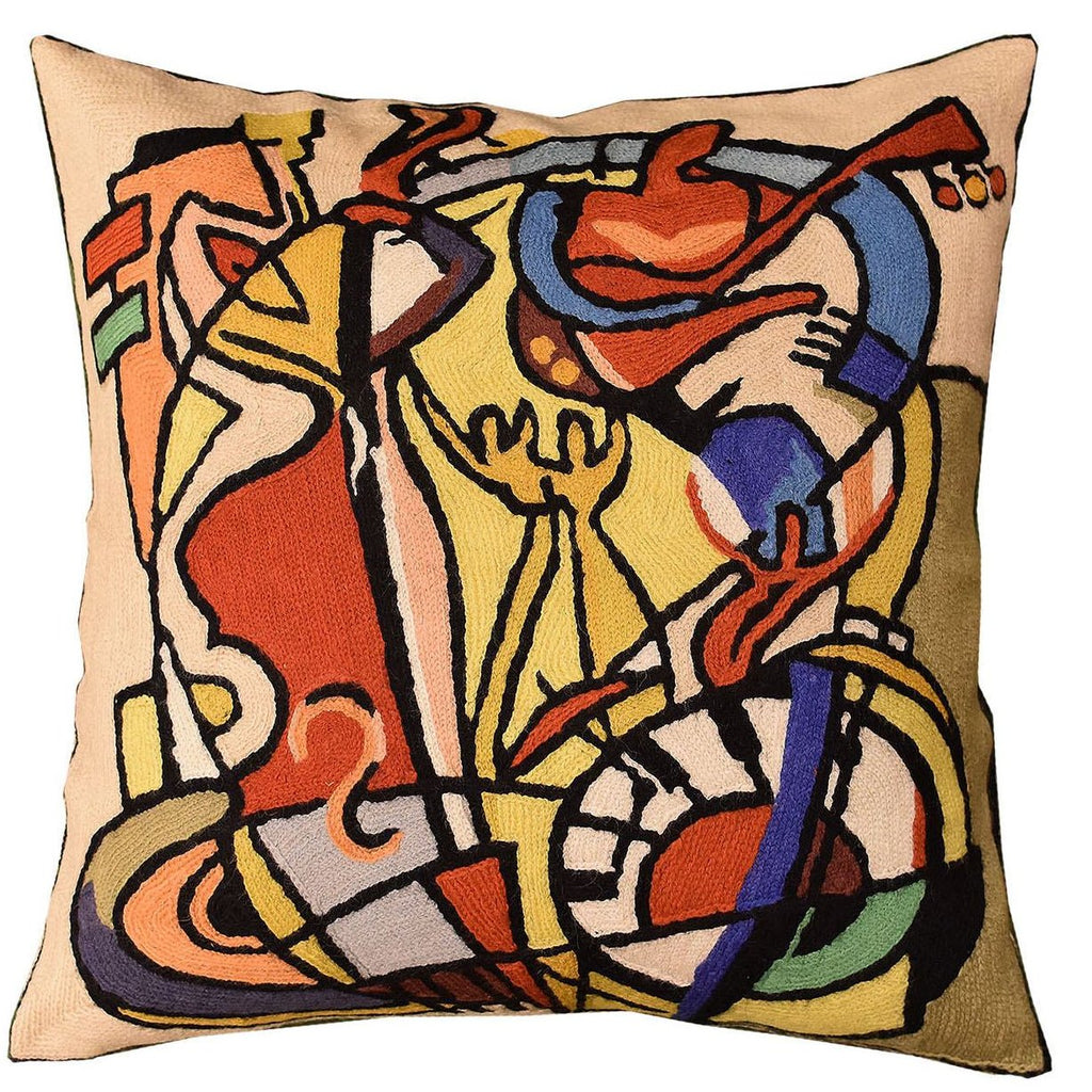 Wild Party I by Alfred Gockel Accent Pillow Cover-Handembroidered Wool 18" x 18" - KashmirDesigns