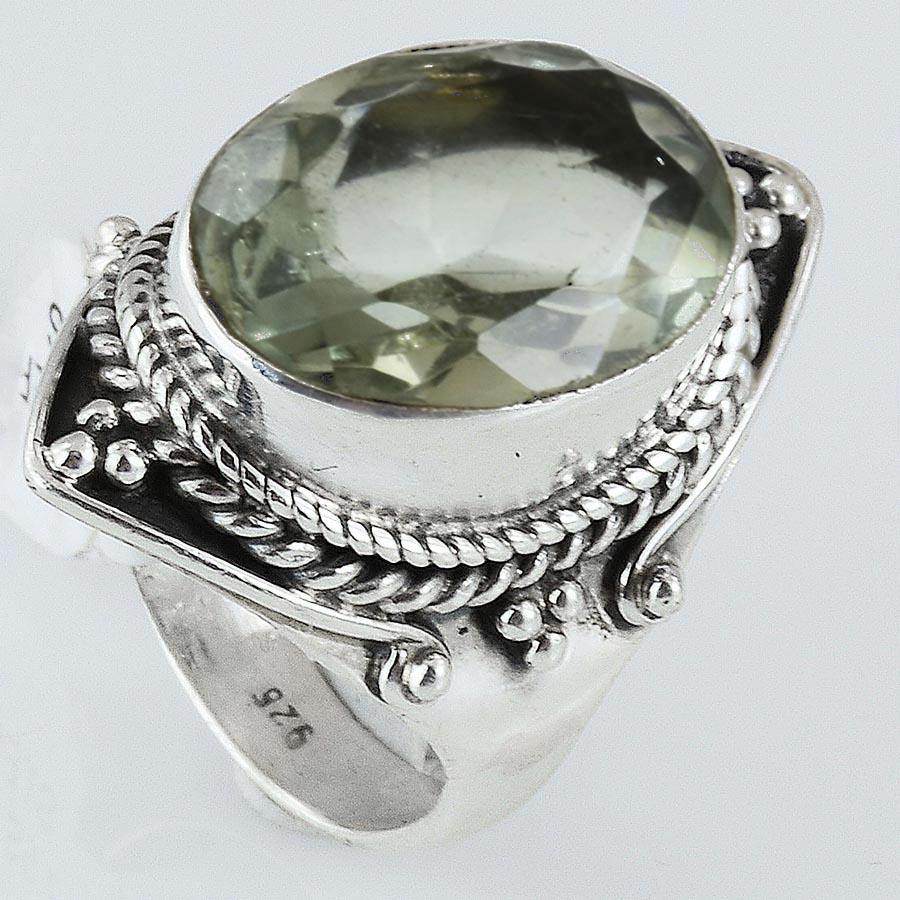 Size 7.5 Green Prasiolite Ring Sterling Silver Oval Rings - Kashmir Designs