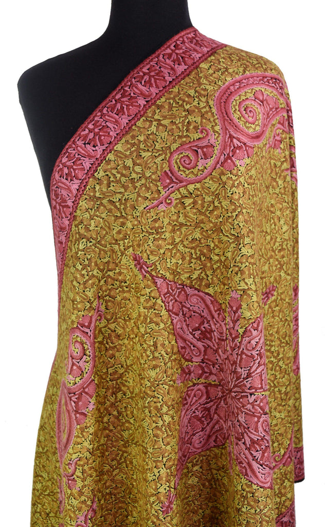 Freya Kashmir Shawl Paisley All Over Hand Embroidered Suzani Needlework Wrap 27x76" - Kashmir Designs