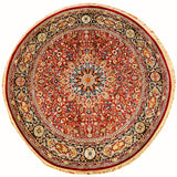 6x6ft Red Kashan Silk Rug Oriental Round Carpet Design Medallion Kashmir Hand Knotted