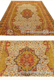 Isfahan Silk on Silk Oriental Rug Royal Ivory Handknotted 6ft x 9ft