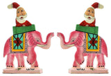 Santa Elephant Christmas  Holiday Ornaments Handpainted, Pink, Set of 2