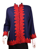 Selena Jacket Dinner Evening Navy Blue red Dress Coat Floral Hand Embroidered Kashmir