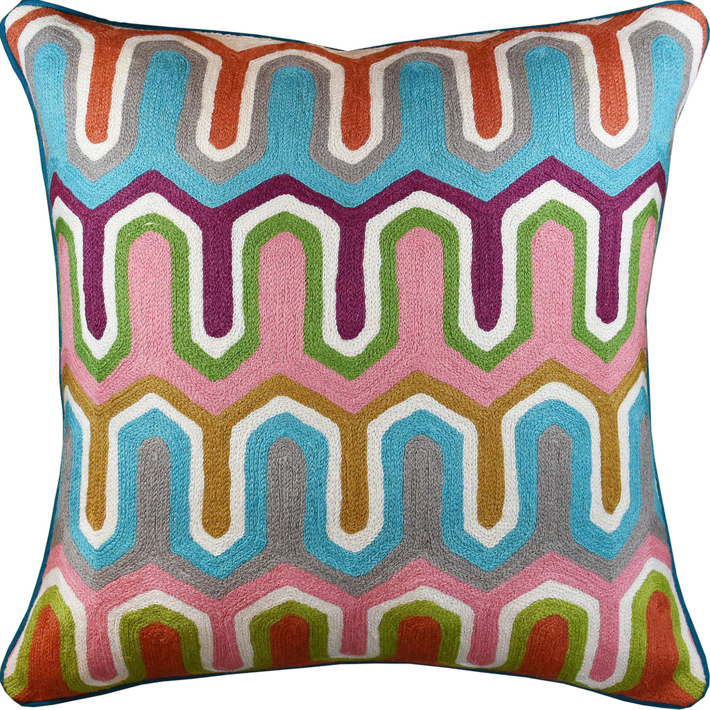 Geometric Seamless Modern Decorative Pillow Cover Handembroidered Wool 20x20" - KashmirDesigns