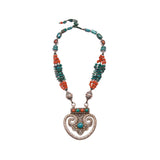 Turquoise Coral Sterling Silver Necklace Tibetan Medallion Handcrafted Southwestern
