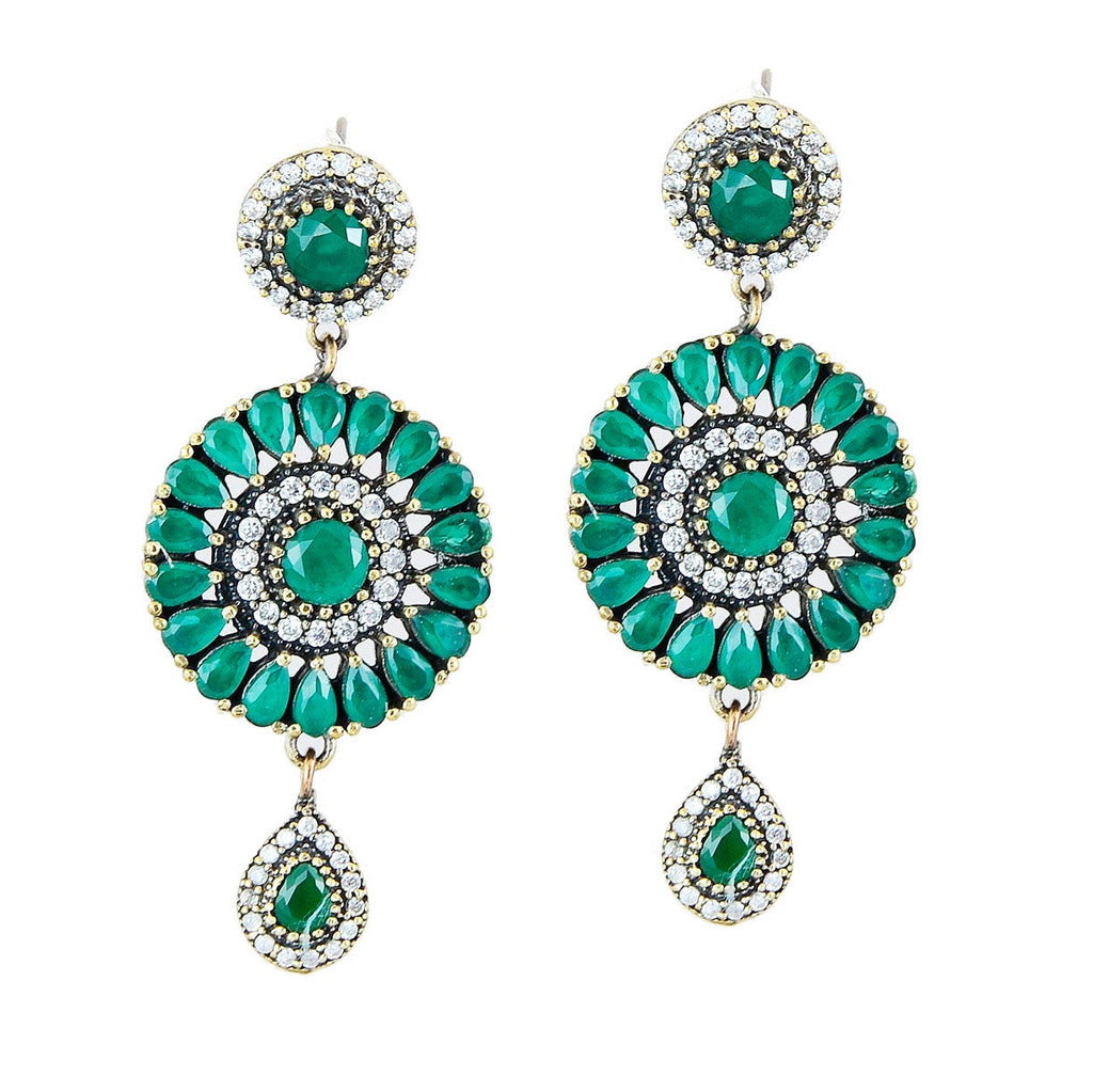 Green Emerald Chandelier Earrings 925 Sterling Silver Ottoman Dome Dangle Drop Earring - KashmirDesigns