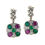 Green Red Emerald Ruby Earrings 925 Sterling Silver Chandelier Dome Dangle Earring