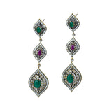 Green Emerald Ruby Drop Earrings II Ottoman 925 Sterling Silver Chandelier Marquise Dangle Earring