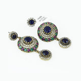 Sapphire Ruby Emerald Earrings 925 Sterling Silver Blue Chandelier Dome Dangle