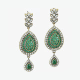 Green Pear Shape Earrings Emerald Vintage Dangle Drop 925 Sterling Silver Handcrafted