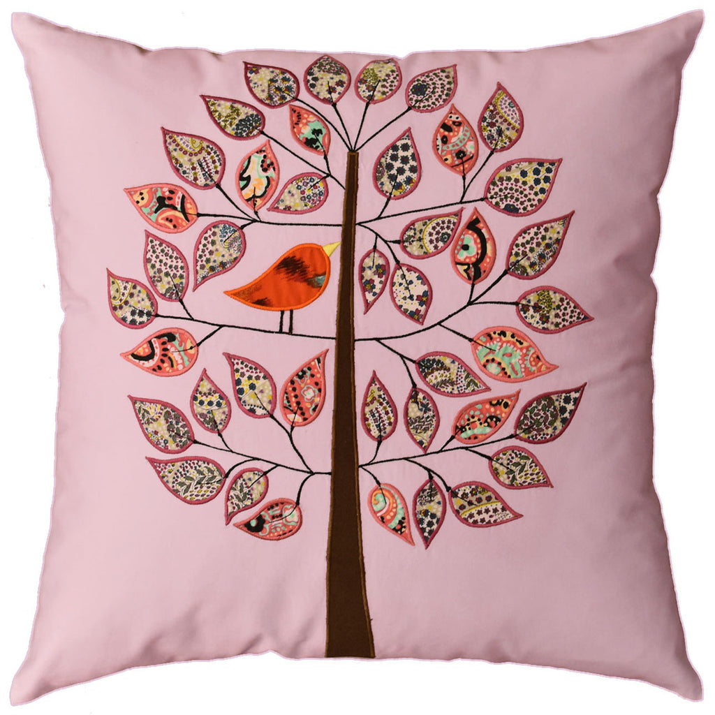 Lavender Tree of Life Bird Decorative Pillow Cover Cotton Applique Work 18"x18" - KashmirDesigns