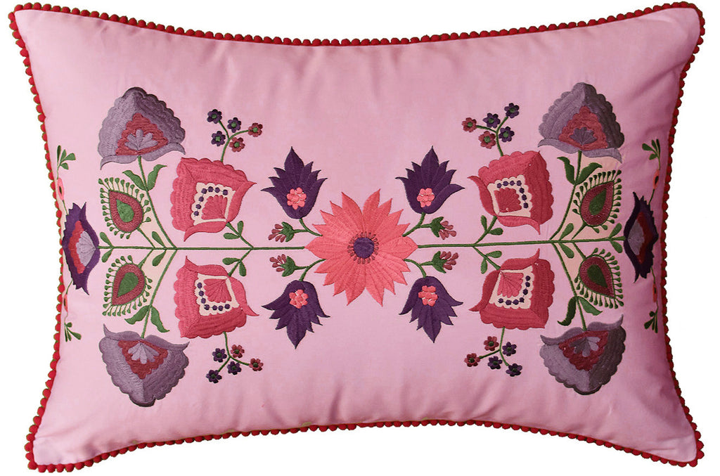 Lumbar Lavender Floral Cotton Decorative Pillow Cover Silk Embroidery  14"x20" - KashmirDesigns