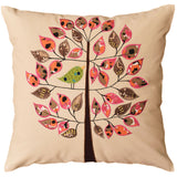Beige Tree of Life Bird Decorative Pillow Cover Cotton Applique Work 18